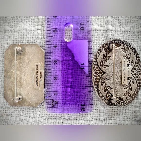 Vintage Brooch Set, 2 Matching Gold w/ Black & Brass Details- Catherine Popesco - Picture 8 of 9